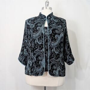 Alex Evenings 2 Piece Set Jacket Shell Black Blue Glitter Women's Size 2X